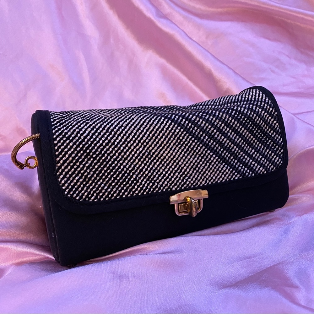 VINTAGE Black Handbag with Cloth Accents